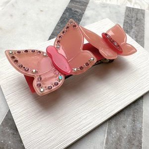 Cute Pink Butterflies Barrette with Crystals